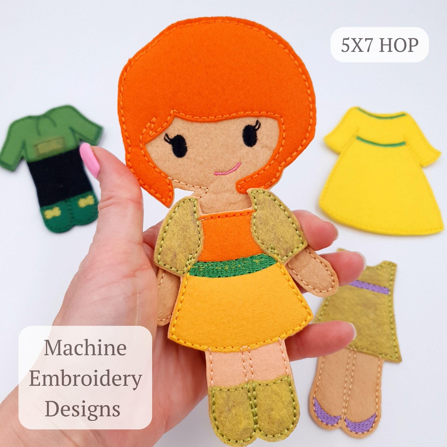 Ginger Hair Feltie Doll Outfit Machine Embroidery Design Set