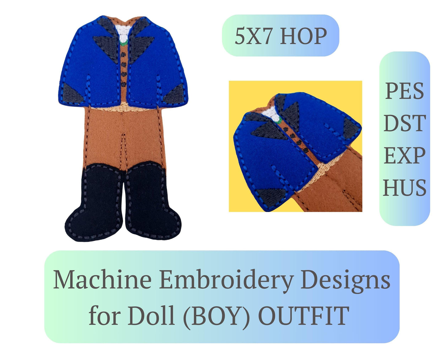 Felt Doll Boy Outfit Machine Embroidery Design ITH Prince Clothes 5x7 Hoop