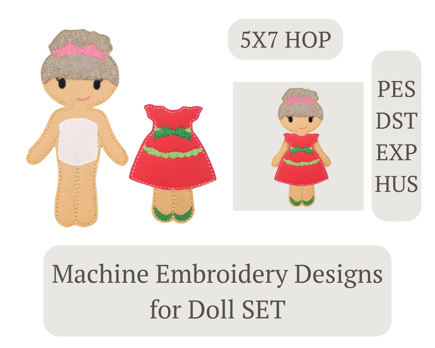 Doll & Dress Embroidery Set - 5x7 Hoop Digital