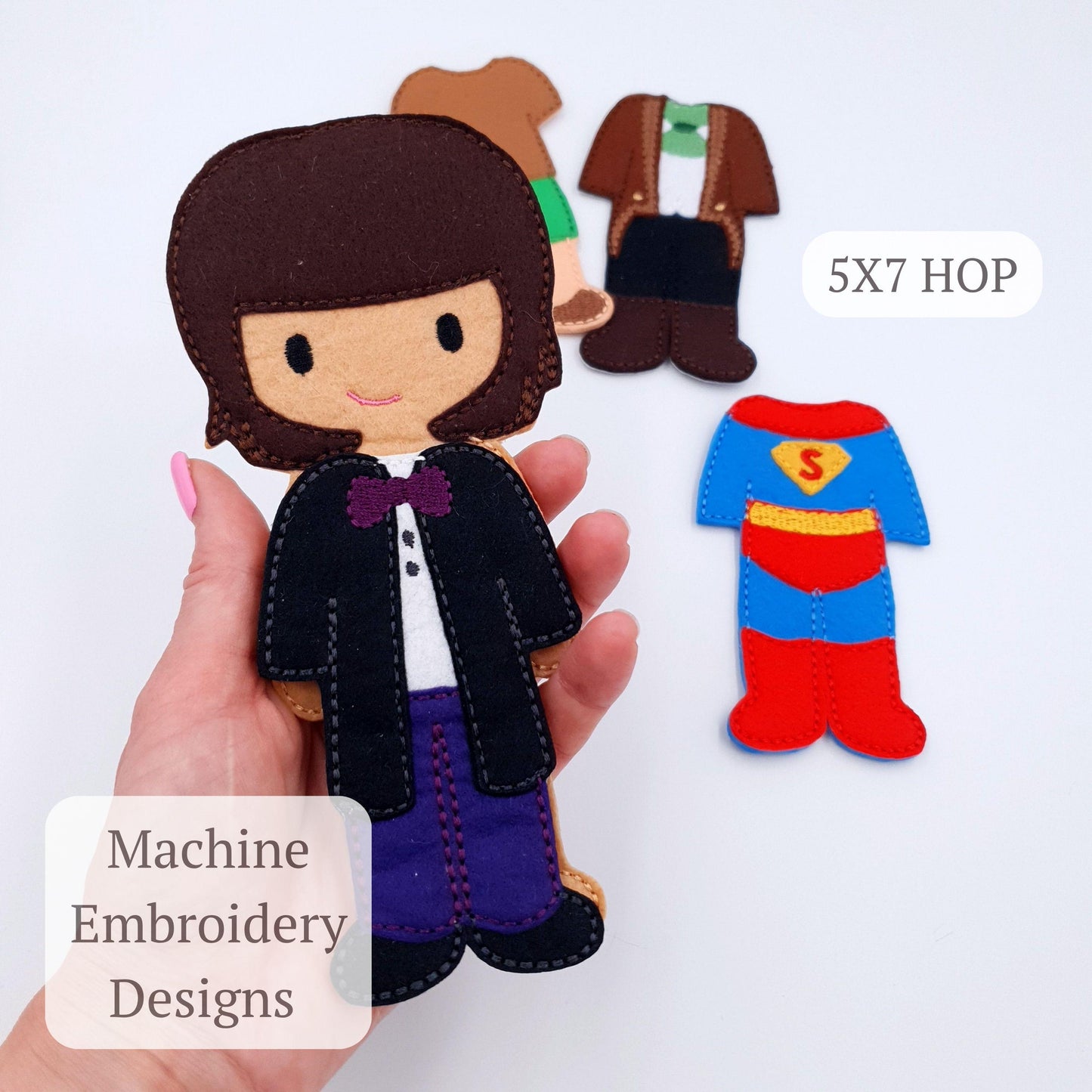 ITH Dress Up Boy Doll Embroidery Design 4 Outfits 5x7 Hoop Digital Download