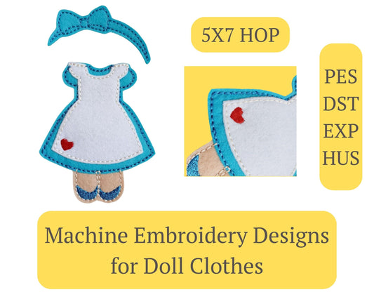 Dress Up Dolls ITH Embroidery Patterns - Outfit Set (Dress, Bow, Shoes) - 5x7 - Digital Download