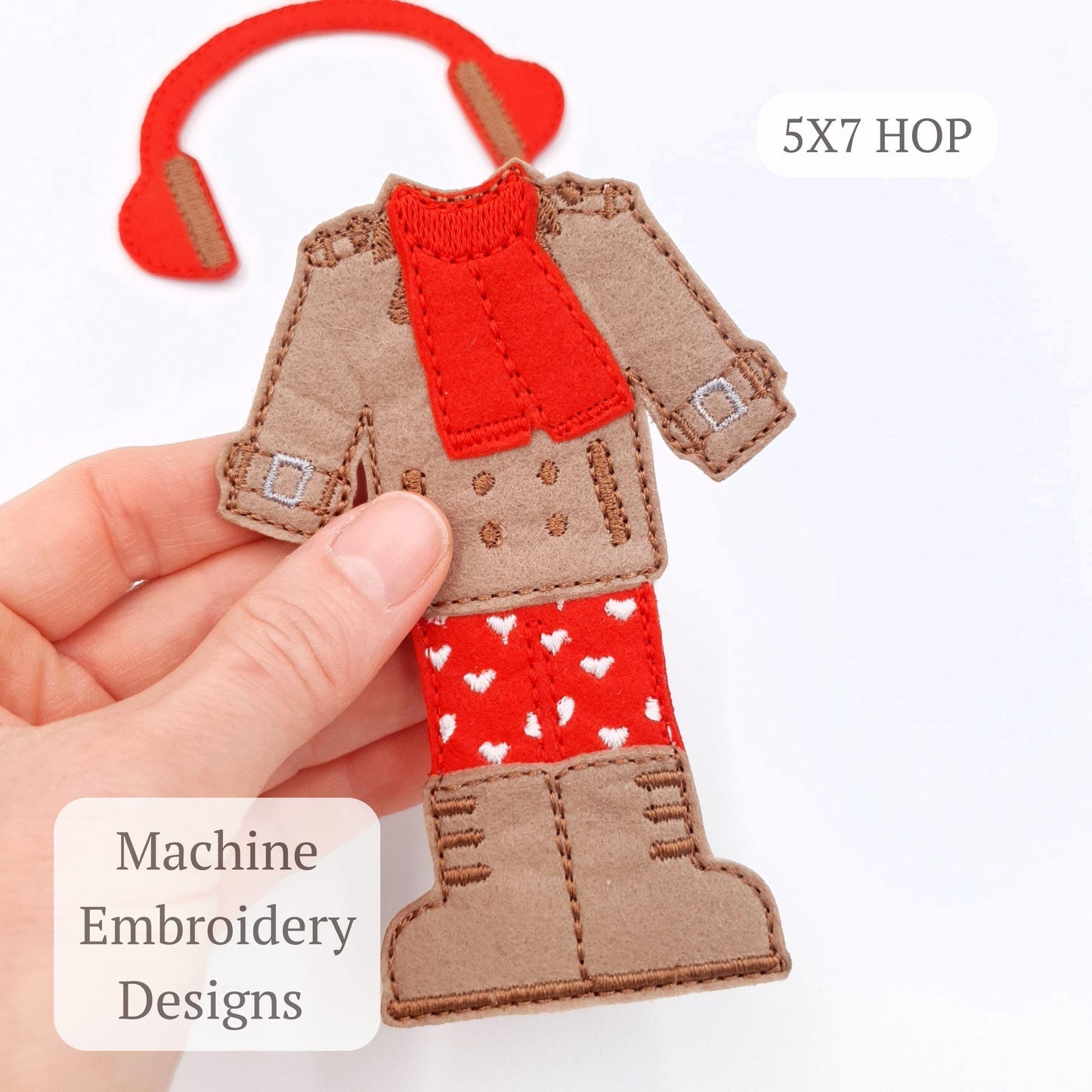 Cozy Winter Doll Outfit with Trench Coat and Hearts ITH Embroidery Design