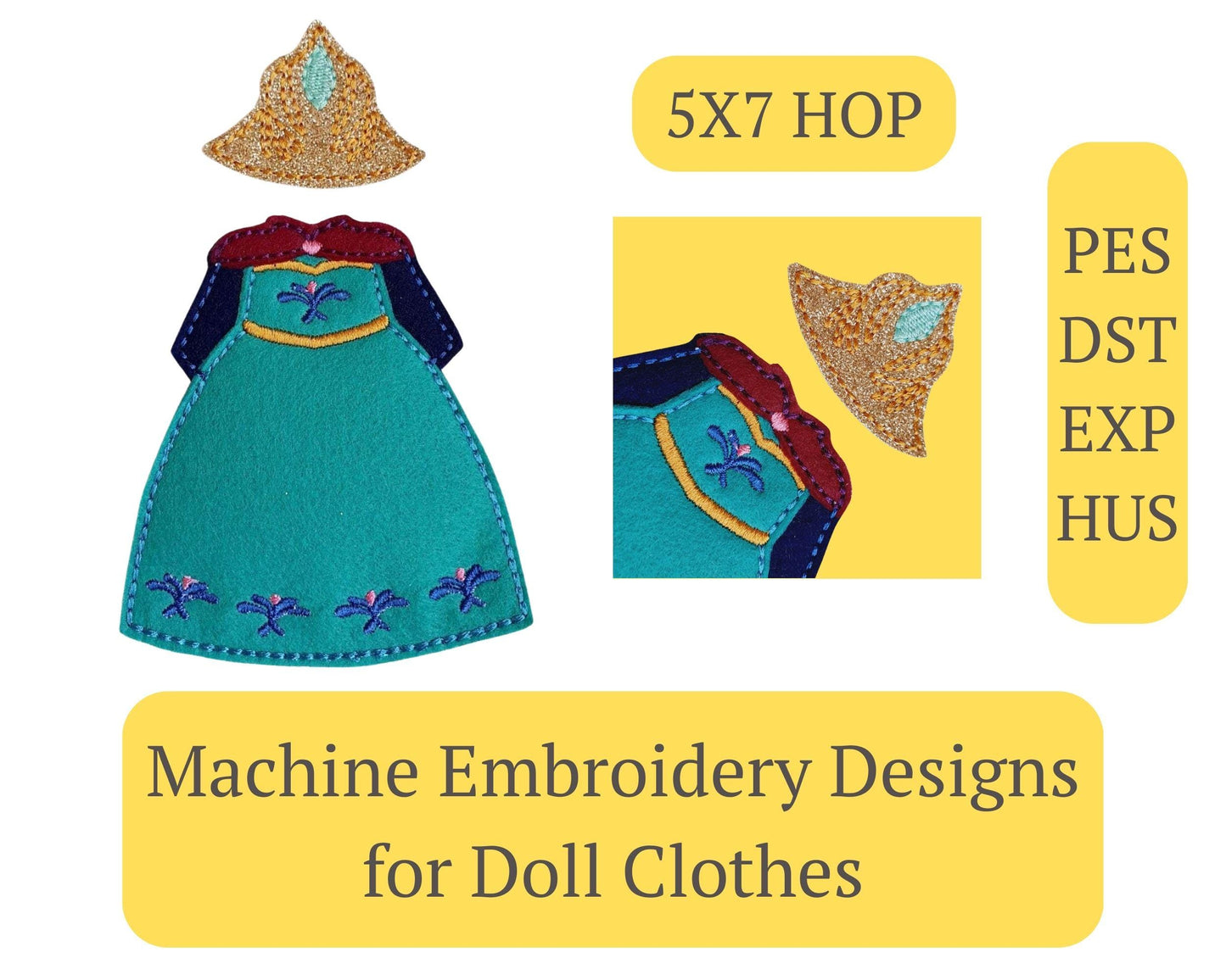 Doll Costume Embroidery - 5x7 Hoop Digital Pattern with Hat