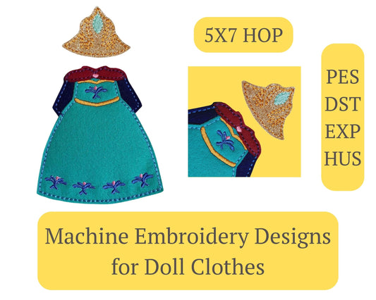 Doll Costume Embroidery - 5x7 Hoop Digital Pattern with Hat