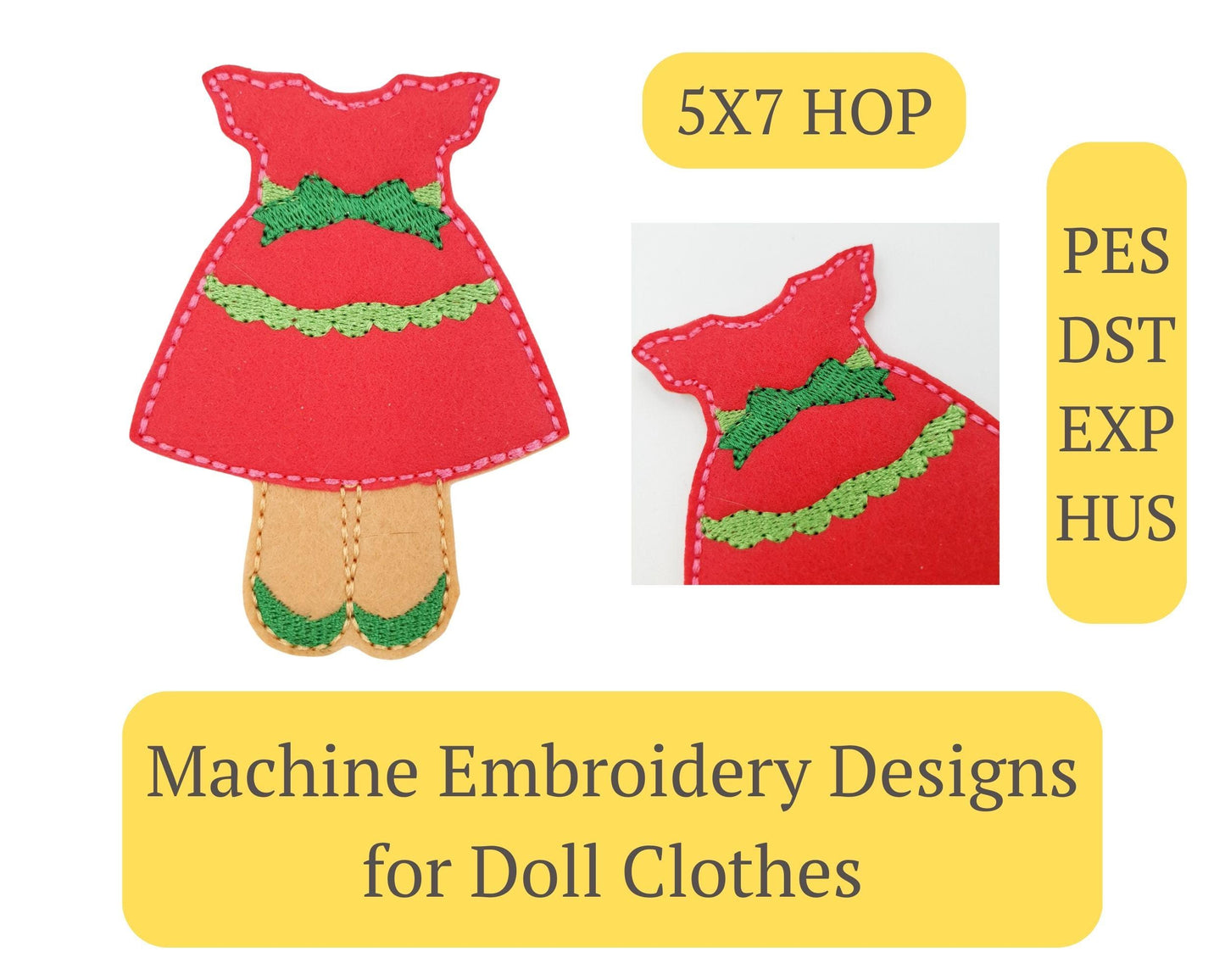 Christmas Elf Dress ITH Embroidery Design Felt Doll Holiday Outfit 5x7 Digital Download