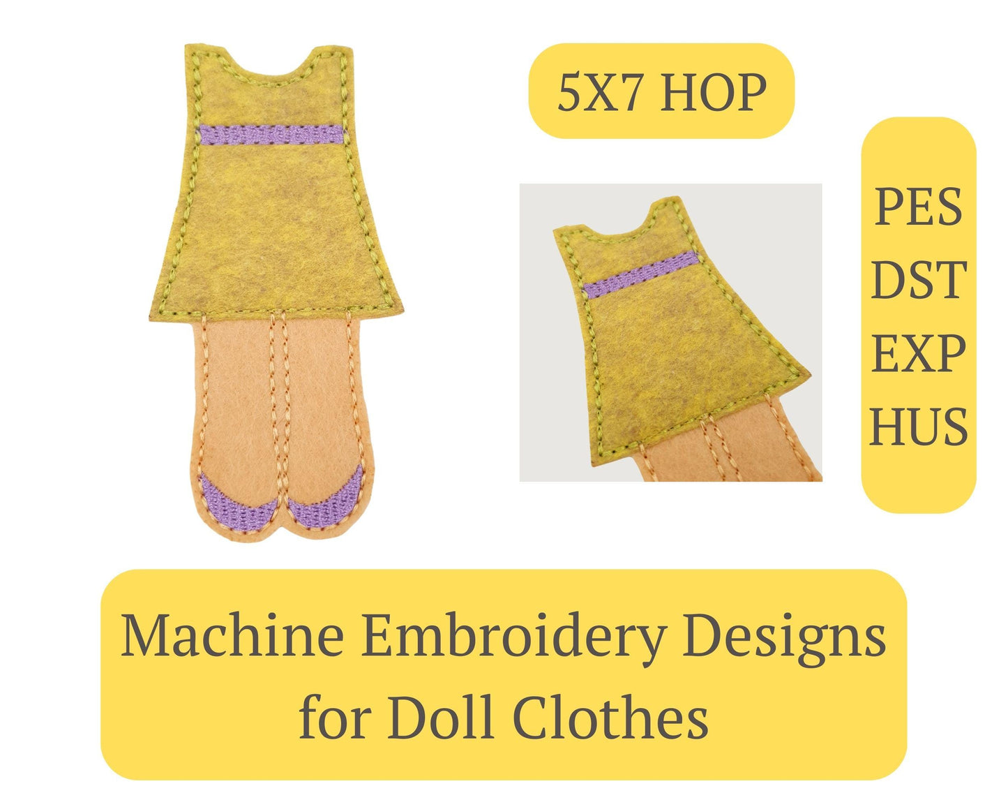Ruffle Doll Dress Embroidery - 5x7 Hoop Digital File